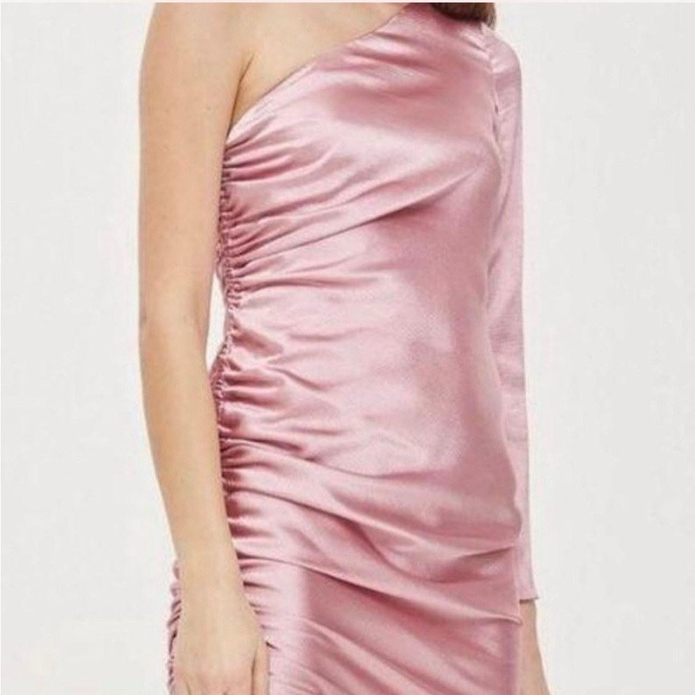 Topshop Satin Oneshoulder Ruched Dress